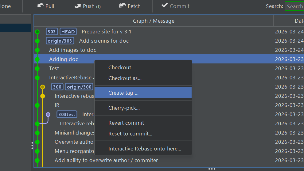 Create tag from history