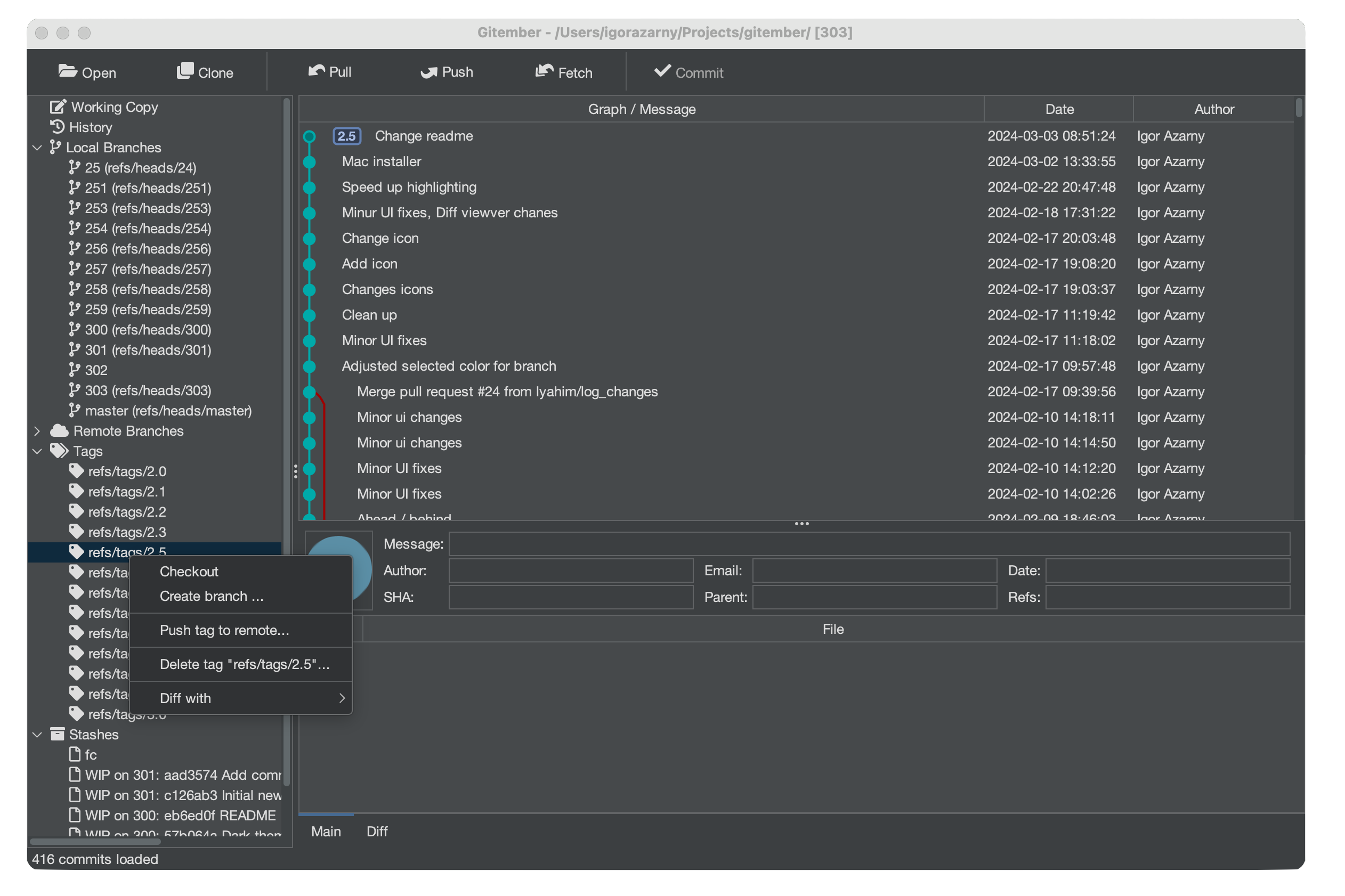 Tags in branches panel